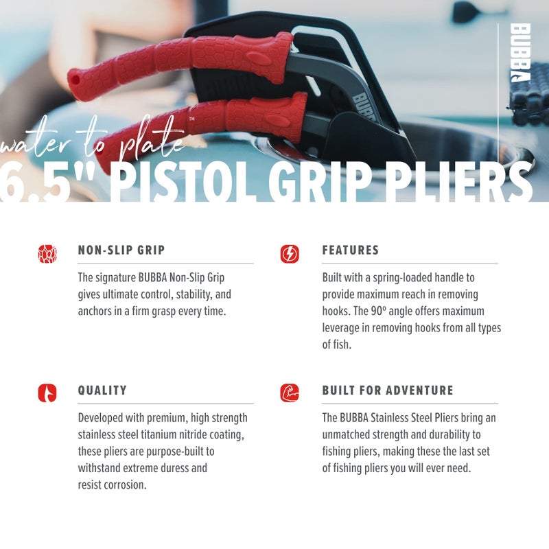 Bubba كماشة صيد من الفولاذ المقاوم للصدأ 6.5 بوصة مع مقبض غير قابل للانزلاق وقواطع أنفيل، حبل ومشبك حزام - ملحقات الصيد - Image 4